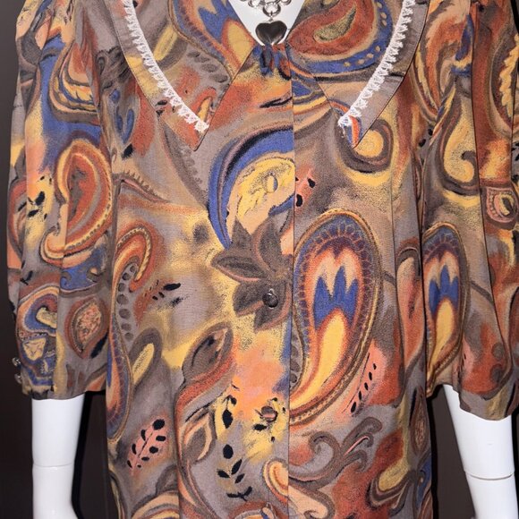 Vintage Mina Riel Short Sleeve Paisley Blouse - Picture 7 of 11